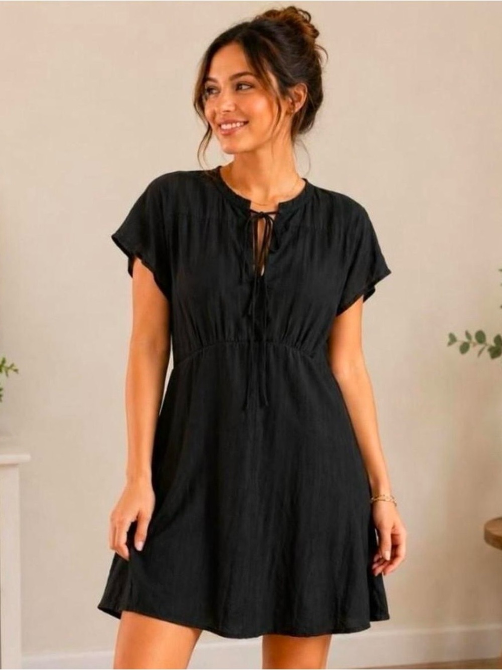 NWOT Satin Like Black Flutter Sleeve Babydoll Drapey Dress Whimsigoth Goth